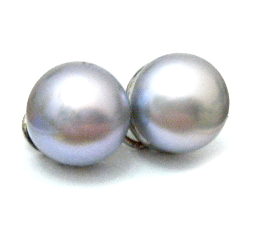 Grey 12.2mm Pearl Silver Clip Earrings